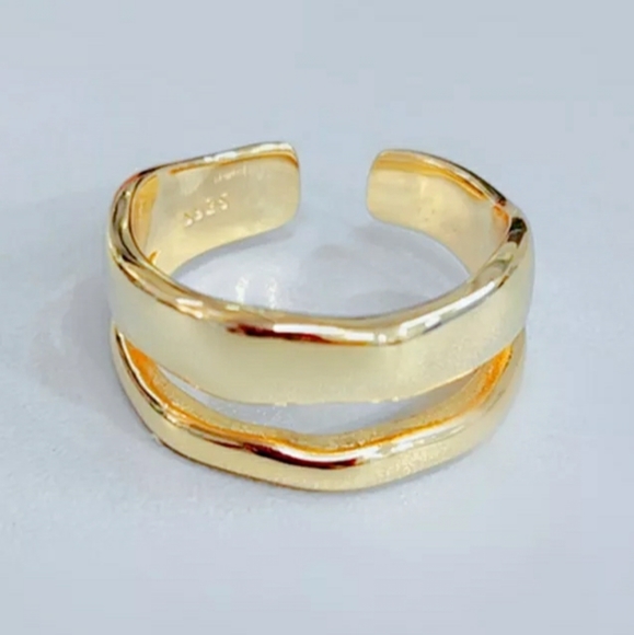 NEW SILVER / GOLD PLATED DOUBLE WAVE RING - Picture 5 of 6